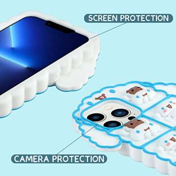 WOLLONY for iPhone 13 Pro Max Case 3D Cartoon Kawaii Funny Cute Phone Case for Girls Boys Women Soft Silicone Animal Shockproof Anti-Bump Protective Cover for iPhone 13 Pro Max 6.7" White-Blue