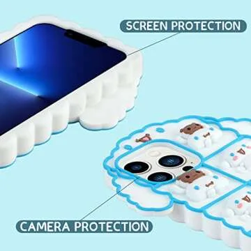 WOLLONY for iPhone 13 Pro Max Case 3D Cartoon Kawaii Funny Cute Phone Case for Girls Boys Women Soft Silicone Animal Shockproof Anti-Bump Protective Cover for iPhone 13 Pro Max 6.7" White-Blue