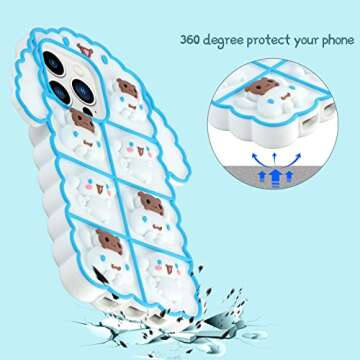 WOLLONY for iPhone 13 Pro Max Case 3D Cartoon Kawaii Funny Cute Phone Case for Girls Boys Women Soft Silicone Animal Shockproof Anti-Bump Protective Cover for iPhone 13 Pro Max 6.7" White-Blue