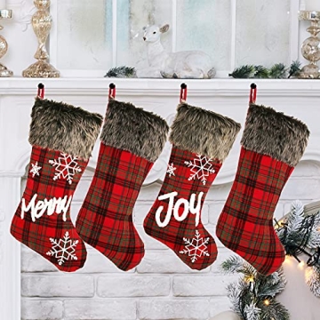 Sunnyglade Christmas Stocking 4 Pack Classic Buffalo Plaid