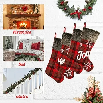 Sunnyglade Christmas Stocking 4 Pack Classic Buffalo Plaid