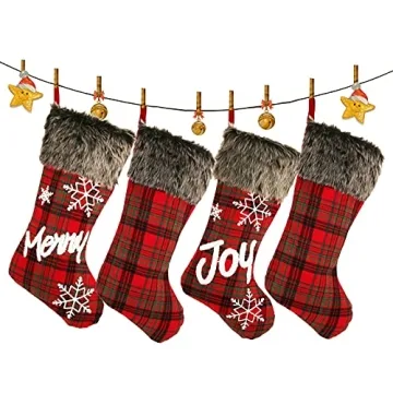 Sunnyglade Christmas Stocking 4 Pack Classic Buffalo Plaid