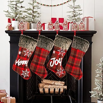 Sunnyglade Christmas Stocking 4 Pack Classic Buffalo Plaid