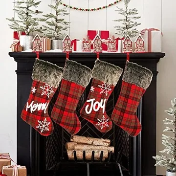 Sunnyglade Christmas Stocking 4 Pack Classic Buffalo Plaid