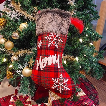 Sunnyglade Christmas Stocking 4 Pack Classic Buffalo Plaid