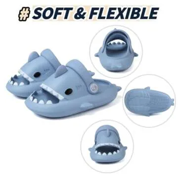 Toddler Shark Slides, Kids Cloudy Shark Slides Boys Girls Pool Beach Shoes Anti-Slip Cute Cartoon Slippers Size 6 Blue