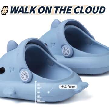 Toddler Shark Slides, Kids Cloudy Shark Slides Boys Girls Pool Beach Shoes Anti-Slip Cute Cartoon Slippers Size 6 Blue
