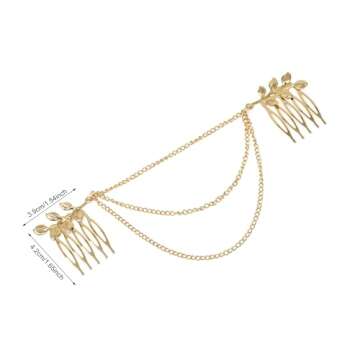 yueton 2pcs Fashion Ladies Athena Olive Branch Tassel Leaf Clips Barrettes Bobby Pin Hair Clips Bride Headwear Edge Clip Clamps Cuff Boho Headbands