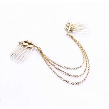 yueton 2pcs Fashion Ladies Athena Olive Branch Tassel Leaf Clips Barrettes Bobby Pin Hair Clips Bride Headwear Edge Clip Clamps Cuff Boho Headbands