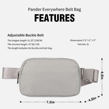 Seadamoo Mini Gray Fanny Pack Crossbody Bags for Women and Men, Waterproof Belt Bag with Adjustable ...
