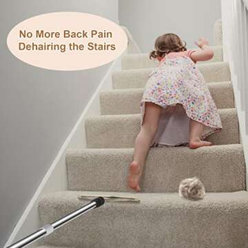 47“ Adjustable Long Handle Carpet Rake Pet Hair Remover, Reusable Large Metal Lint Remover Brush for Embedded Fur Removal from Low Pile Rugs Stairs, Carpet Brush Scraper Dog Cat Hair Remover Broom