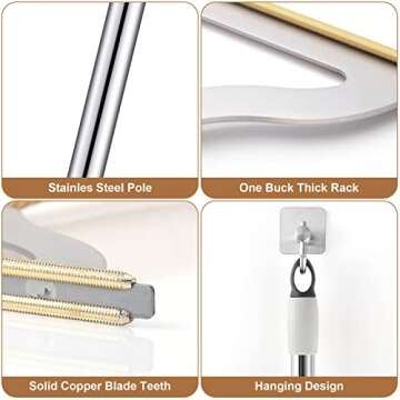 47“ Adjustable Long Handle Carpet Rake Pet Hair Remover, Reusable Large Metal Lint Remover Brush for Embedded Fur Removal from Low Pile Rugs Stairs, Carpet Brush Scraper Dog Cat Hair Remover Broom