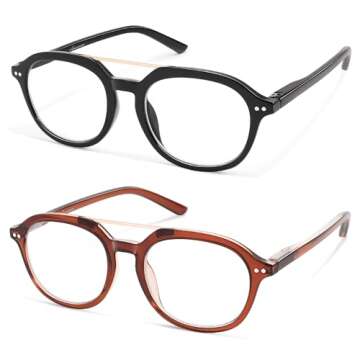 AMOMOMA 2 Pack Retro Aviator Square Reading Glasses for Women Men,Classic Blue Light Computer Womens Readers AM6161 C1+C2 1.5