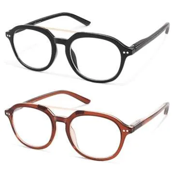AMOMOMA 2 Pack Retro Aviator Square Reading Glasses for Women Men,Classic Blue Light Computer Womens Readers AM6161 C1+C2 1.5