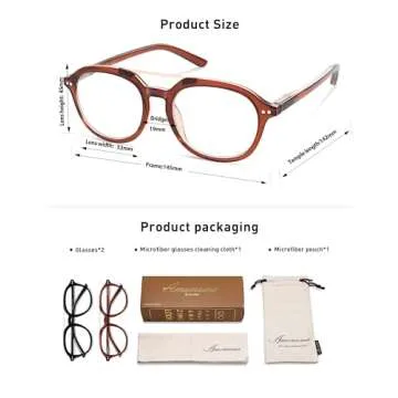 AMOMOMA 2 Pack Retro Aviator Square Reading Glasses for Women Men,Classic Blue Light Computer Womens Readers AM6161 C1+C2 1.5