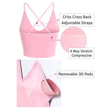 Design by Olivia Women's Casual Seamless Padded Workout Sports Bra Cami Cropped Yoga Tank Top with Adjustable Straps Light Pink SM