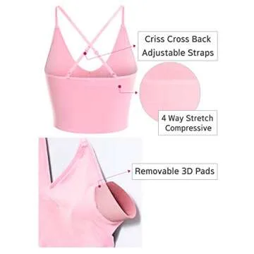 Design by Olivia Women's Casual Seamless Padded Workout Sports Bra Cami Cropped Yoga Tank Top with Adjustable Straps Light Pink SM