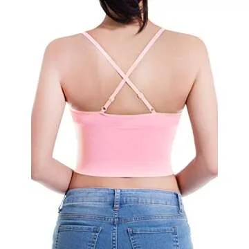 Design by Olivia Women's Casual Seamless Padded Workout Sports Bra Cami Cropped Yoga Tank Top with Adjustable Straps Light Pink SM