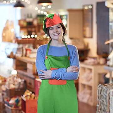 Ocharzy Adjustable Christmas Elf Apron and Hat Set