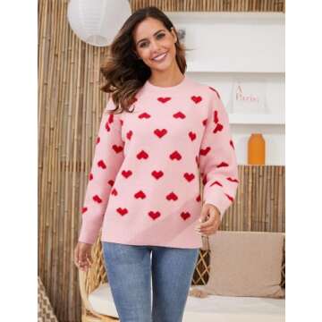 Gihuo Heart Sweater for Women Cute Kawaii Casual Crewneck