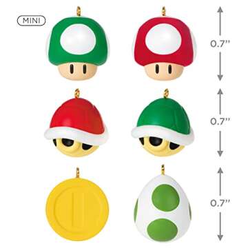 Hallmark Keepsake Miniature Christmas Ornament,Plastic, 2022, Nintendo Super Mario, Mini Set of 6