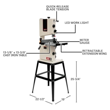 JET 10-Inch Woodworking Bandsaw with Stand 1/2 HP