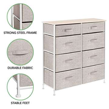 mDesign 8-Drawer Storage Dresser Unit for Small Spaces