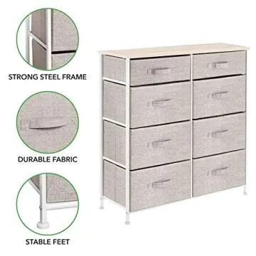mDesign 8-Drawer Storage Dresser Unit for Small Spaces