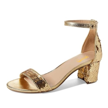 XYD Glamorous Rhinestone Chunky Heels for Weddings and Parties