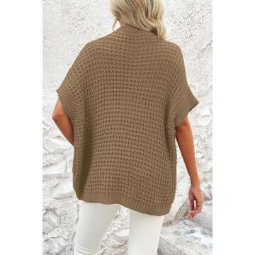Jumppmile Women's Short Sleeve Waffle Knit Batwing Sleeve Sweater Pullover Sleeveless Oversized Sweater
