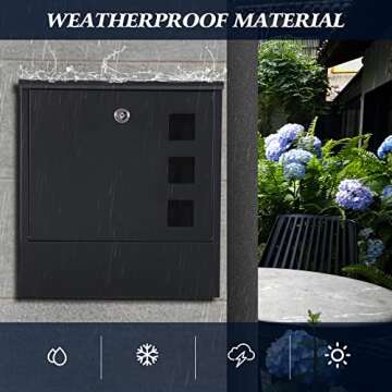 KYODOLED Locking Mailbox Wall Mount, Locked Mail Boxes, Mailbox with Key Lock for Outside, Large Capacity Drop Box for Newspapers, 13 x 3.4 x 11.8 Inch, Black