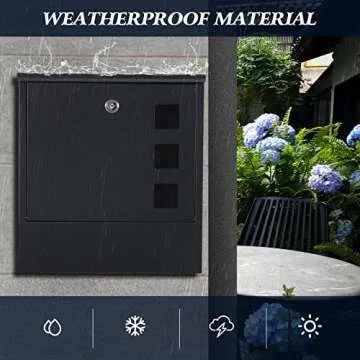 KYODOLED Locking Mailbox Wall Mount, Locked Mail Boxes, Mailbox with Key Lock for Outside, Large Capacity Drop Box for Newspapers, 13 x 3.4 x 11.8 Inch, Black