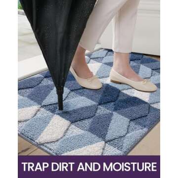 DEXI Door Mat 20x32, Non Slip Absorbent Washable Entryway Mats, Low Profile Inside Doormats for Home Entrance, Front Entry, Blue