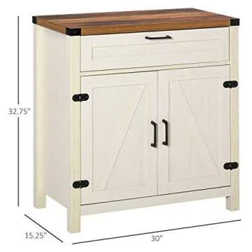 HOMCOM Sideboard with Storage Drawer, Modern Farmhouse Kitchen Cabinet with 2 Barn Doors, Coffee Bar Cabinet, Distressed White