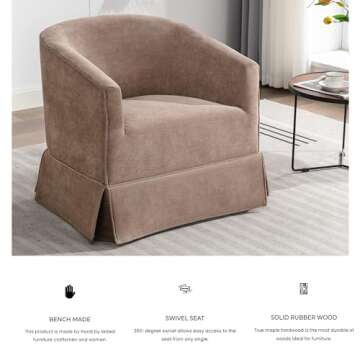 Locus Bono Swivel Accent Chair, Upholstered Swivel Chairs for Living Room, Bedroom, Lounge, Fabric Swivel Barrel Chair for Small Space (Brown/Camel)