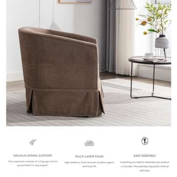 Locus Bono Swivel Accent Chair, Upholstered Swivel Chairs for Living Room, Bedroom, Lounge, Fabric Swivel Barrel Chair for Small Space (Brown/Camel)