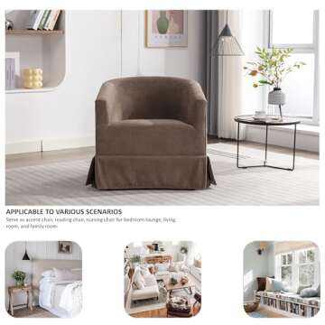Locus Bono Swivel Accent Chair, Upholstered Swivel Chairs for Living Room, Bedroom, Lounge, Fabric Swivel Barrel Chair for Small Space (Brown/Camel)