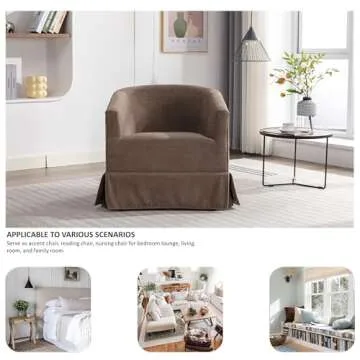 Locus Bono Swivel Accent Chair, Upholstered Swivel Chairs for Living Room, Bedroom, Lounge, Fabric Swivel Barrel Chair for Small Space (Brown/Camel)