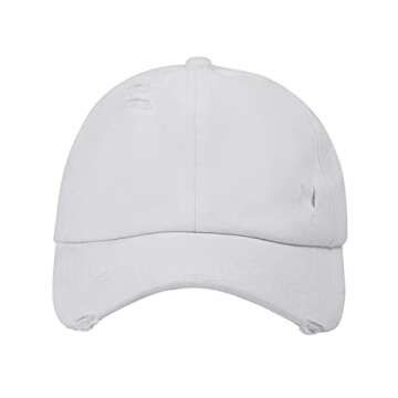 Muryobao Women Ponytail Criss Cross Messy Buns Ponycaps Baseball Cap Adjustable Cotton Distressed Dad Trucker Hat for Outdoor Sports Travel White