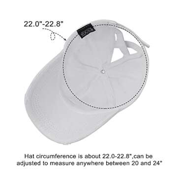 Muryobao Women Ponytail Criss Cross Messy Buns Ponycaps Baseball Cap Adjustable Cotton Distressed Dad Trucker Hat for Outdoor Sports Travel White