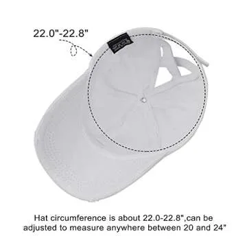 Muryobao Women Ponytail Criss Cross Messy Buns Ponycaps Baseball Cap Adjustable Cotton Distressed Dad Trucker Hat for Outdoor Sports Travel White