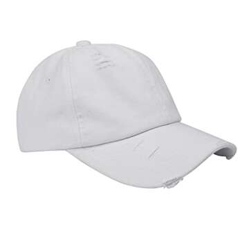 Muryobao Women Ponytail Criss Cross Messy Buns Ponycaps Baseball Cap Adjustable Cotton Distressed Dad Trucker Hat for Outdoor Sports Travel White