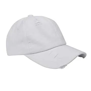 Muryobao Women Ponytail Criss Cross Messy Buns Ponycaps Baseball Cap Adjustable Cotton Distressed Dad Trucker Hat for Outdoor Sports Travel White