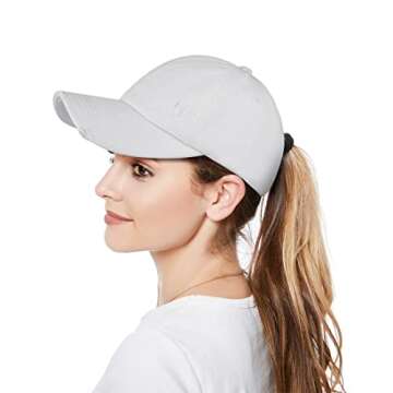 Muryobao Women Ponytail Criss Cross Messy Buns Ponycaps Baseball Cap Adjustable Cotton Distressed Dad Trucker Hat for Outdoor Sports Travel White