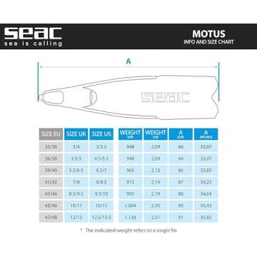 seac Motus, Pinne Lunghe per Immersioni, Apnea e Pesca Subacquea Ricreativa e da Gara Unisex Adulto, Nero, 43/44 EU