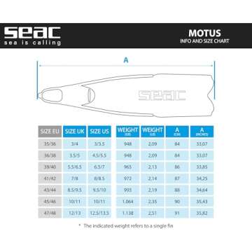 seac Motus, Pinne Lunghe per Immersioni, Apnea e Pesca Subacquea Ricreativa e da Gara Unisex Adulto, Nero, 43/44 EU