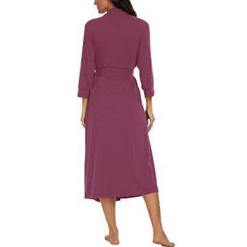 VINTATRE Women Kimono Robes Long Knit Bathrobe Lightweight Soft Knit Sleepwear V-neck Casual Ladies Loungewear Purple Red-Large