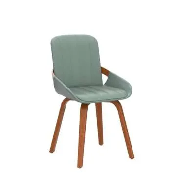 YOUUGIOR Mid Century Modern Faux Leather Upholstered Dining Chairs Set of 2,Armless Accent Chairs with Sturdy Natural Wood Legs,Bamboo Backrest Support for Kitchen&Dining Room Chairs(Green PU)