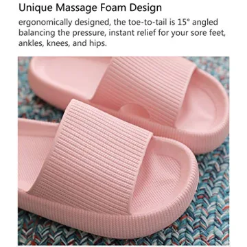 rosyclo Pillow Slippers for Women, Non-Slip Massage Foam Shower Bathroom Home Floor Thick Sole Quick Drying Cloud Cushion Womens Mens Sandals, Soft Comfortable Platform Open Toe Shoes