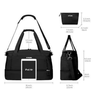 ETRONIK Weekender Gym Bag with USB Port & Shoe Compartment